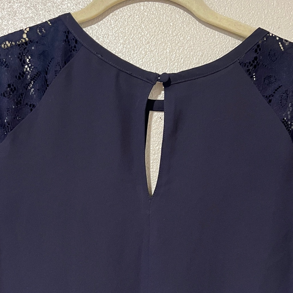 Ann Taylor Navy Lace Sleeve Blouse - Picture 7 of 9